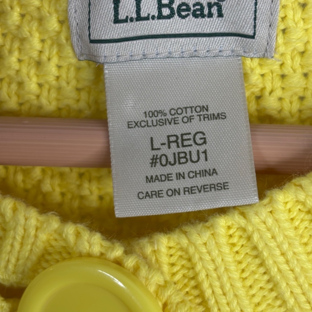 VTG LL Bean Yellow Cardigan Sweater L Crochet Cotton Old Money Preppy Easter Y2K - Picture 7 of 11